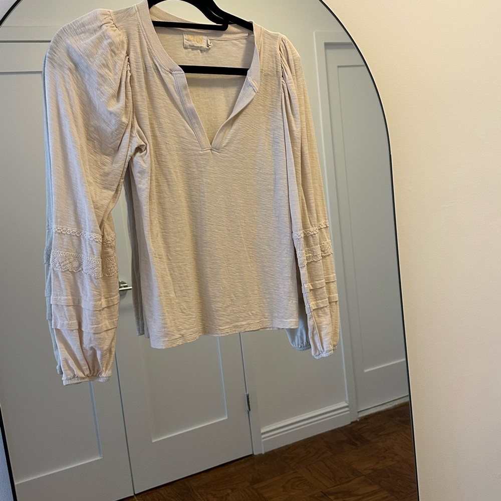 Nation LTD Cream Blouse with Puff Sleeves